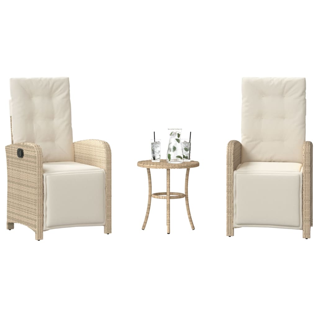 bistrosæt til haven 3 dele med hynder polyrattan beige