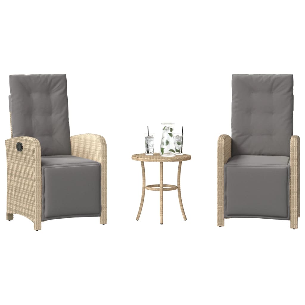 bistrosæt til haven 3 dele med hynder polyrattan blandet beige