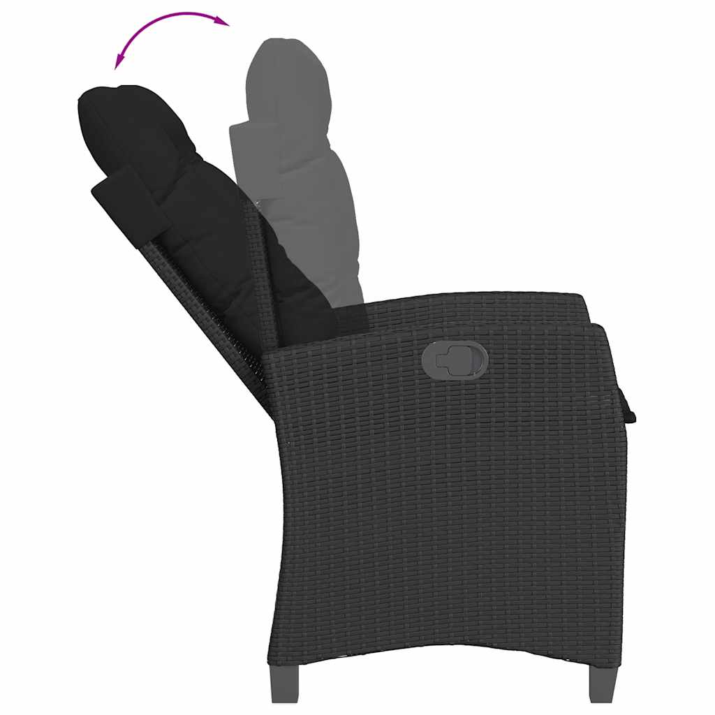 havestol med hynder justerbart ryglæn polyrattan sort