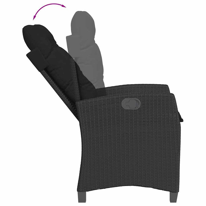 havestol med hynder justerbart ryglæn polyrattan sort