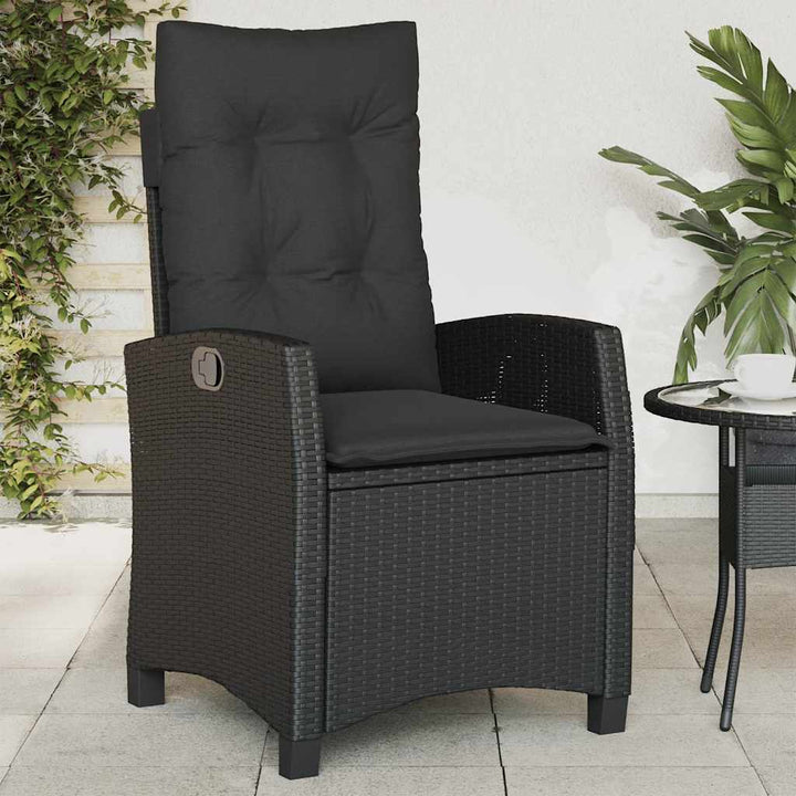 havestol med hynder justerbart ryglæn polyrattan sort