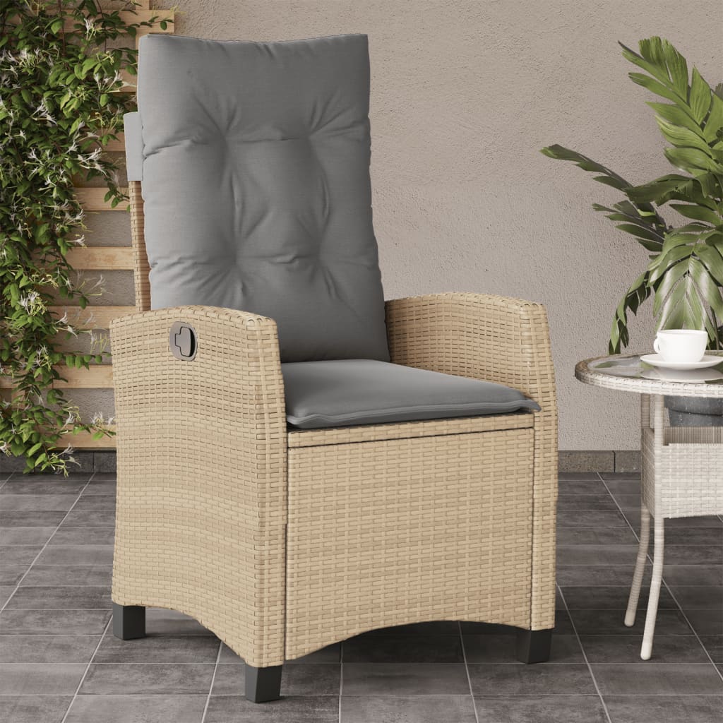 havestol med lænefunktion og hynder polyrattan blandet beige