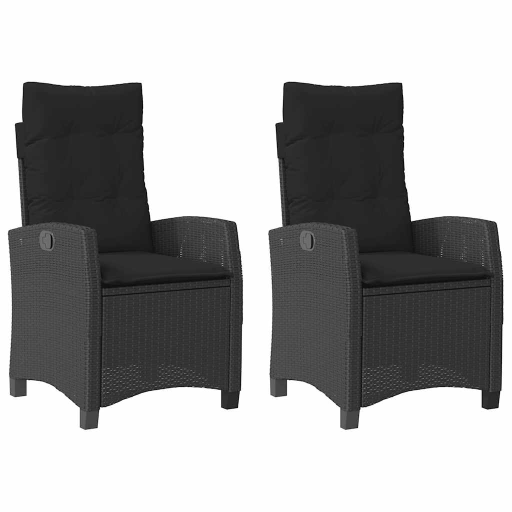 havestole med hynder 2 stk. justerbart ryglæn polyrattan sort