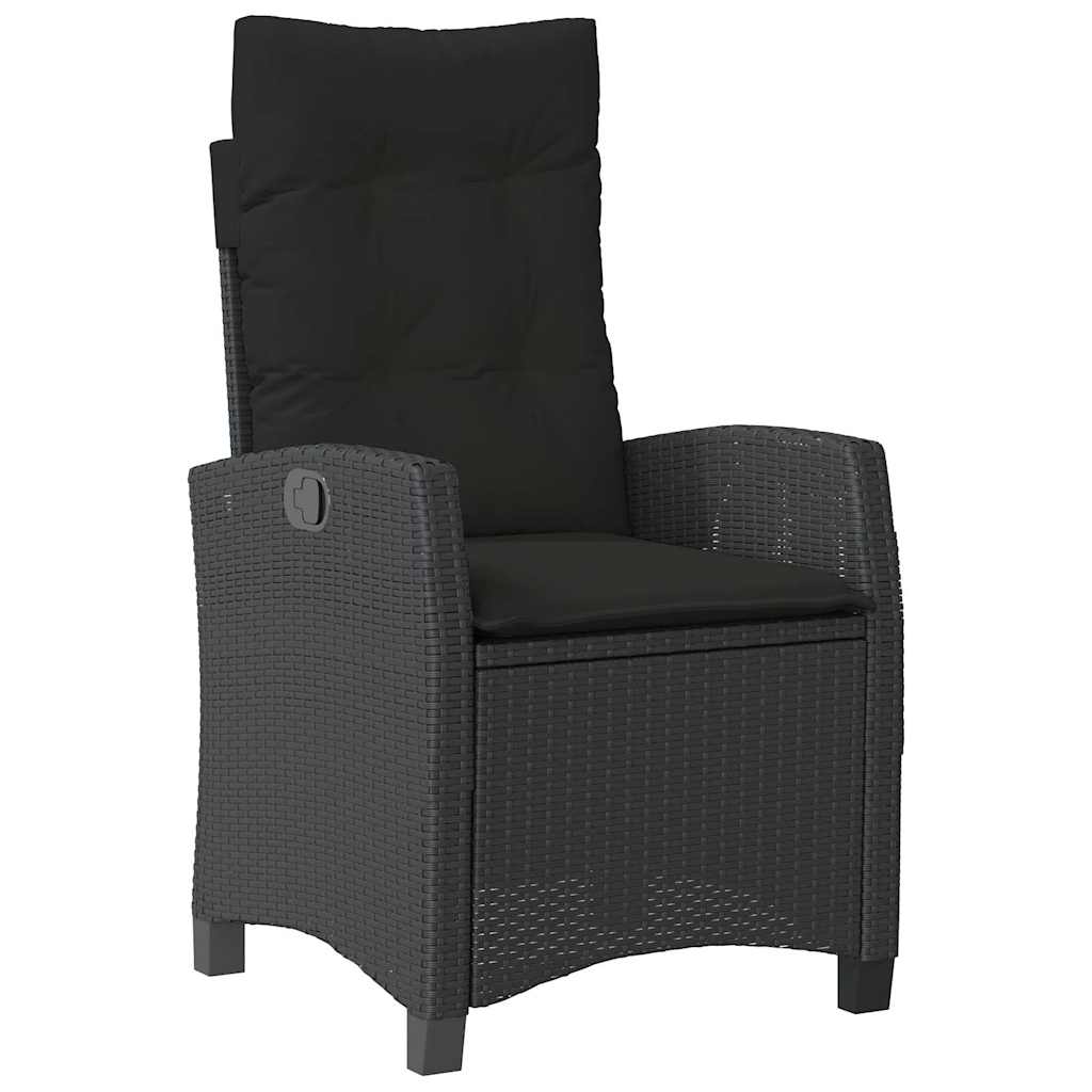 havestole med hynder 2 stk. justerbart ryglæn polyrattan sort