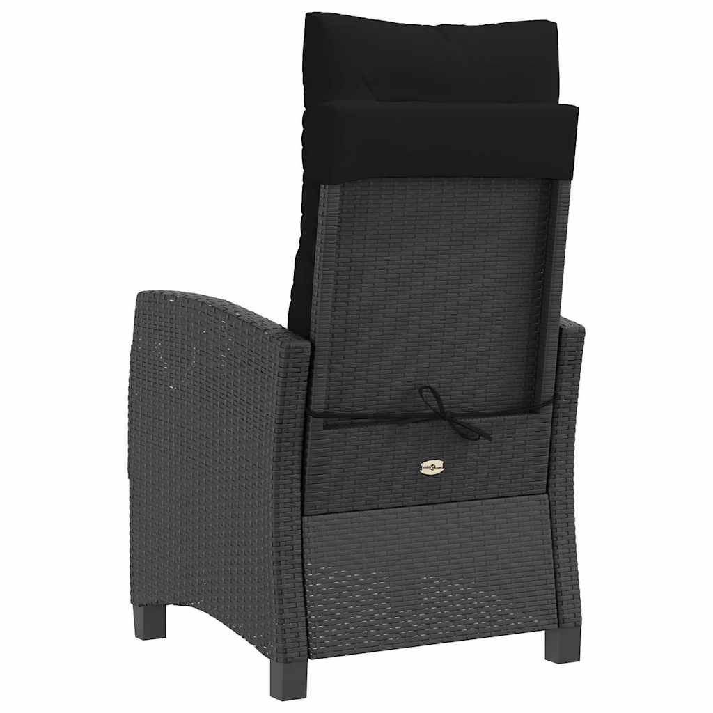 havestole med hynder 2 stk. justerbart ryglæn polyrattan sort