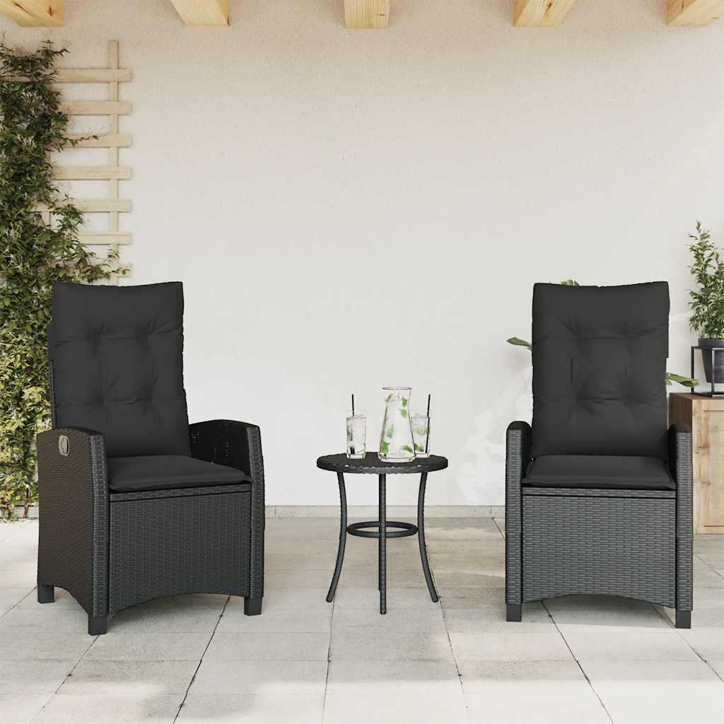 havestole med hynder 2 stk. justerbart ryglæn polyrattan sort