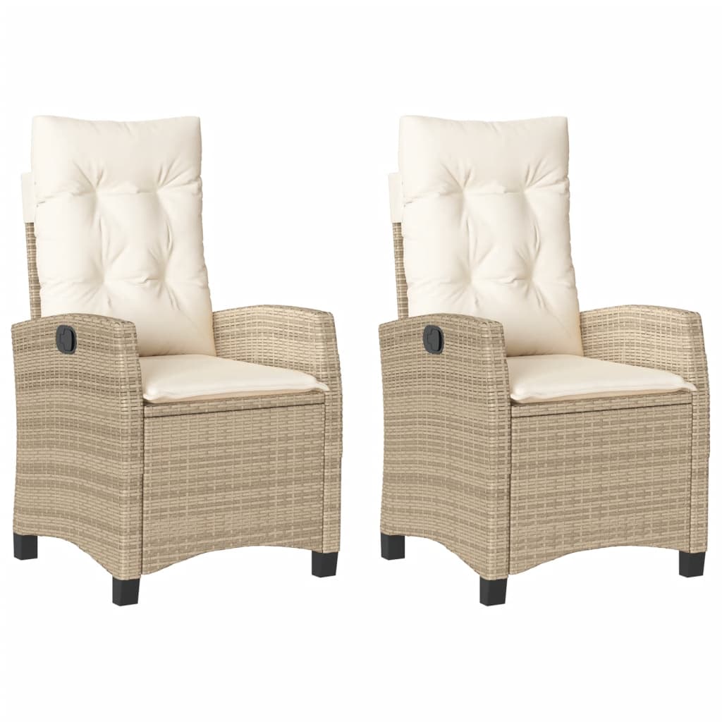 havestole 2 stk. med lænefunktion og hynder polyrattan beige