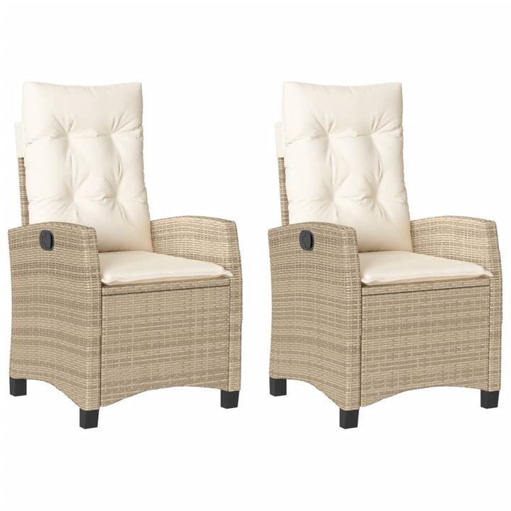 havestole 2 stk. med lænefunktion og hynder polyrattan beige