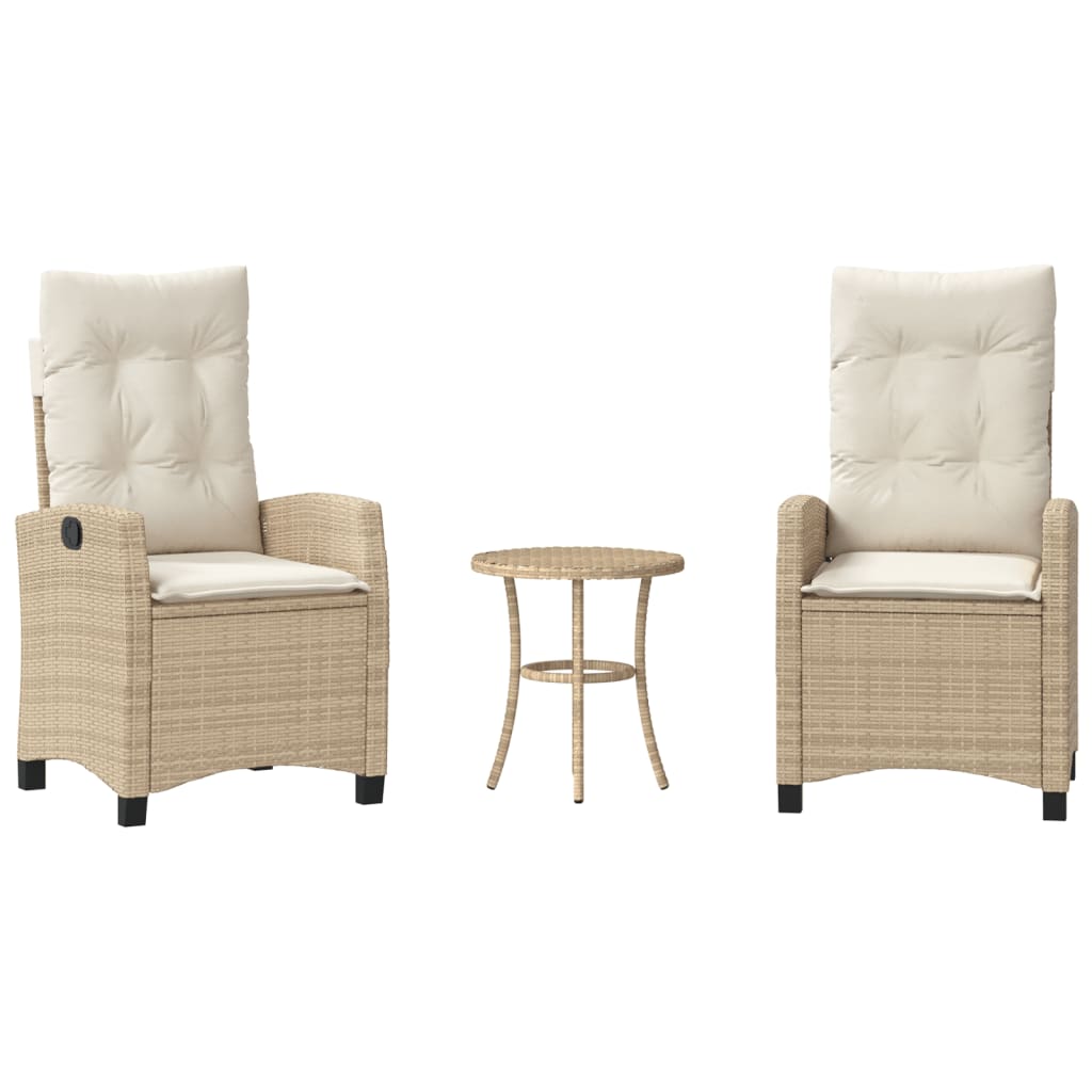 bistrosæt til haven 3 dele med hynder polyrattan beige