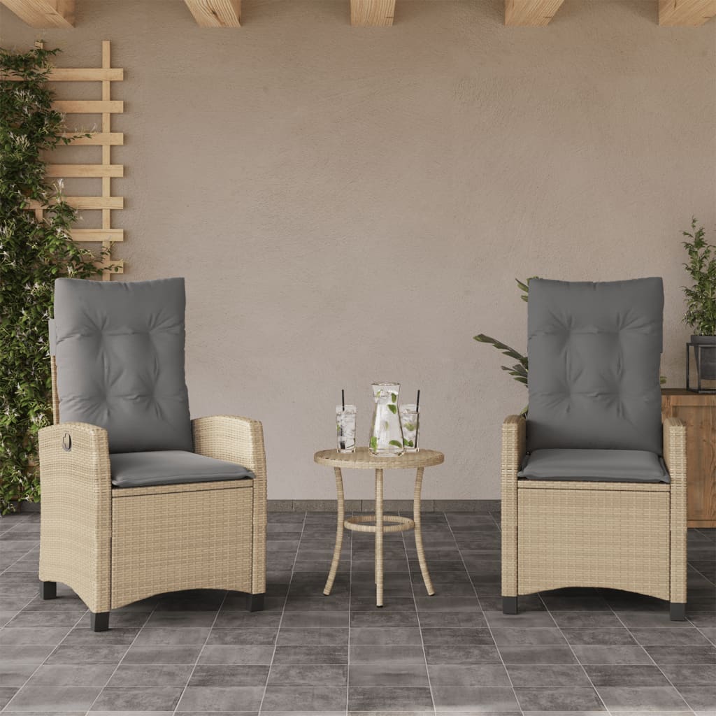 bistrosæt til haven 3 dele med hynder polyrattan blandet beige