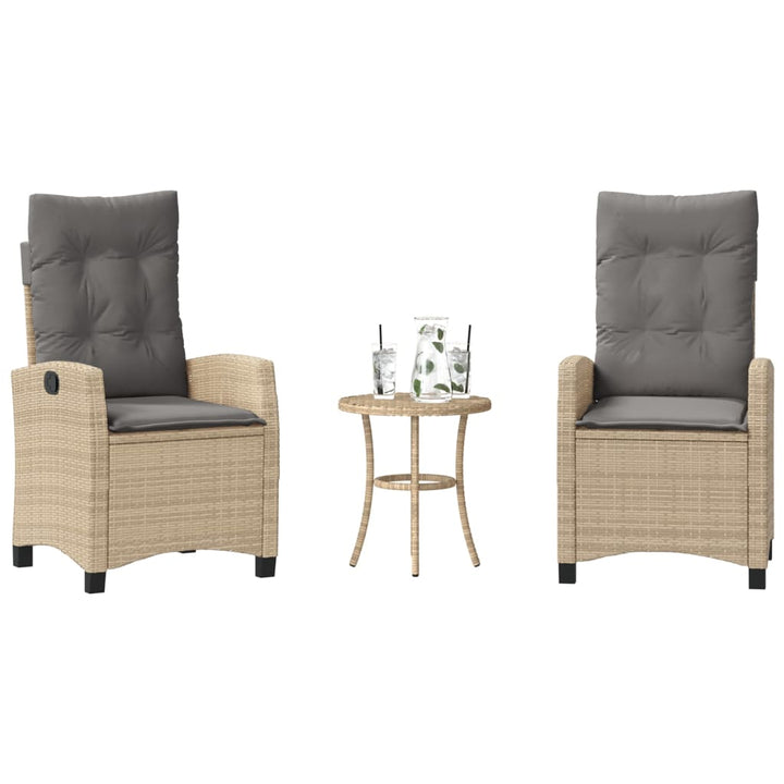 bistrosæt til haven 3 dele med hynder polyrattan blandet beige