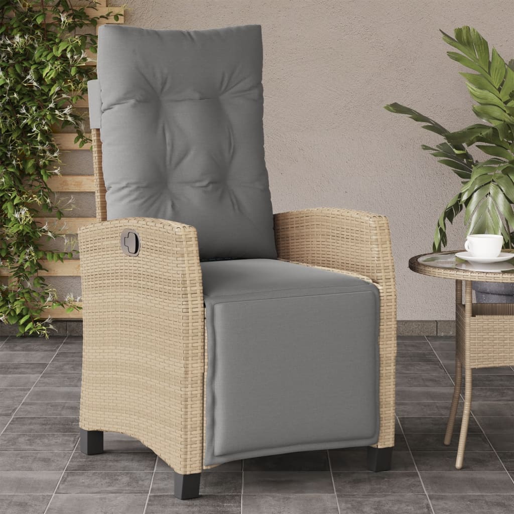 havestol med lænefunktion og fodstøtte polyrattan blandet beige