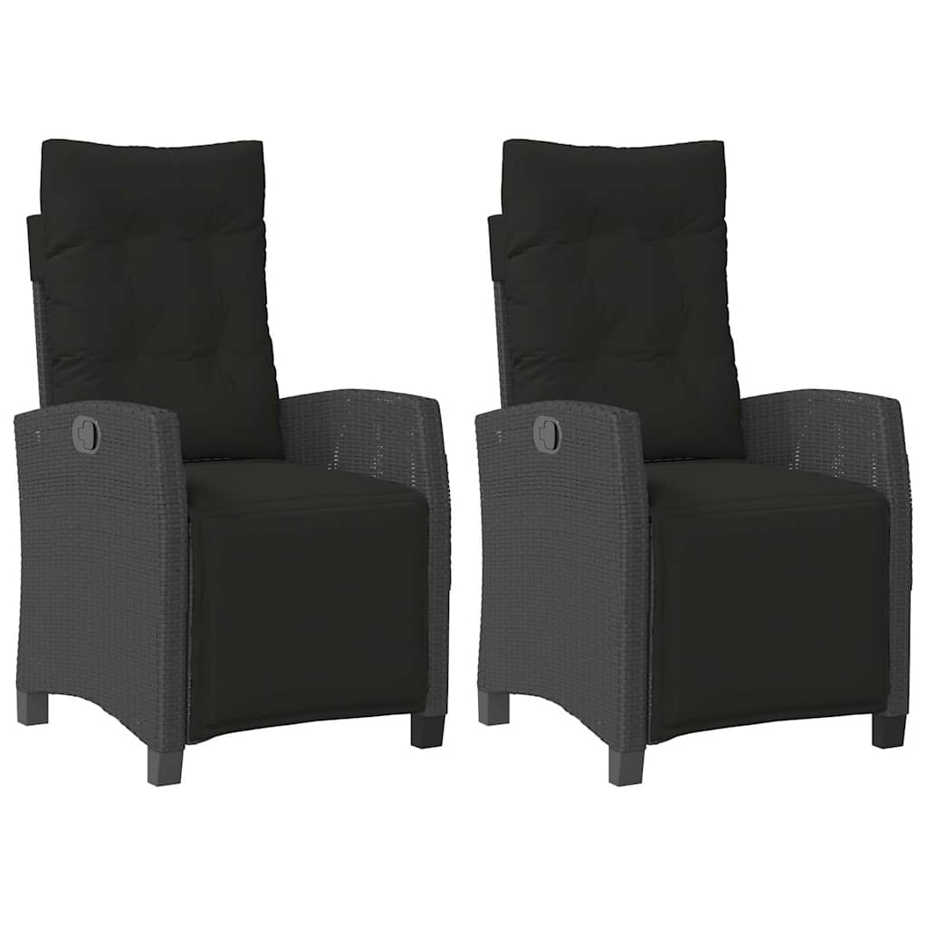 havestole 2 stk. med lænefunktion og fodstøtte polyrattan sort