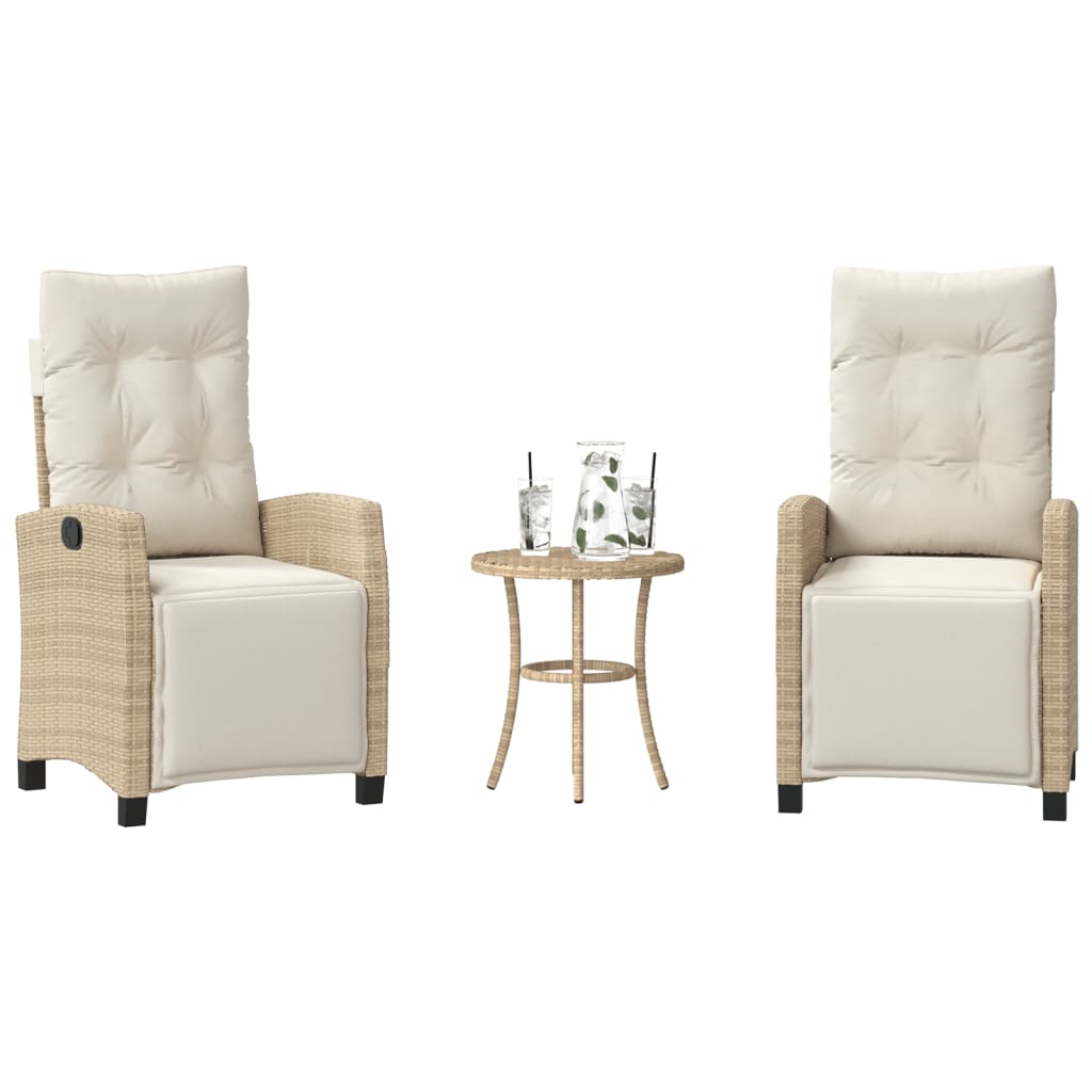 bistrosæt til haven 3 dele med hynder polyrattan beige