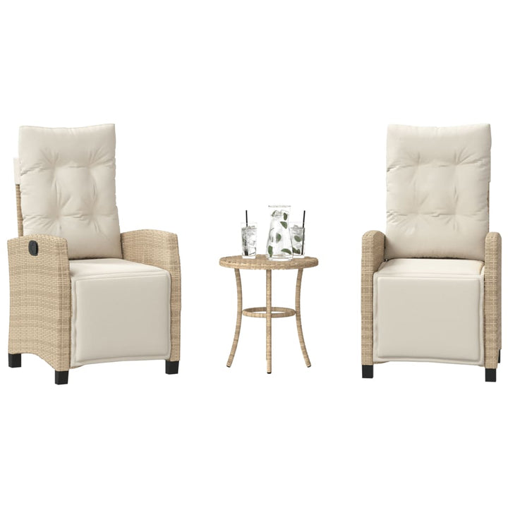 bistrosæt til haven 3 dele med hynder polyrattan beige