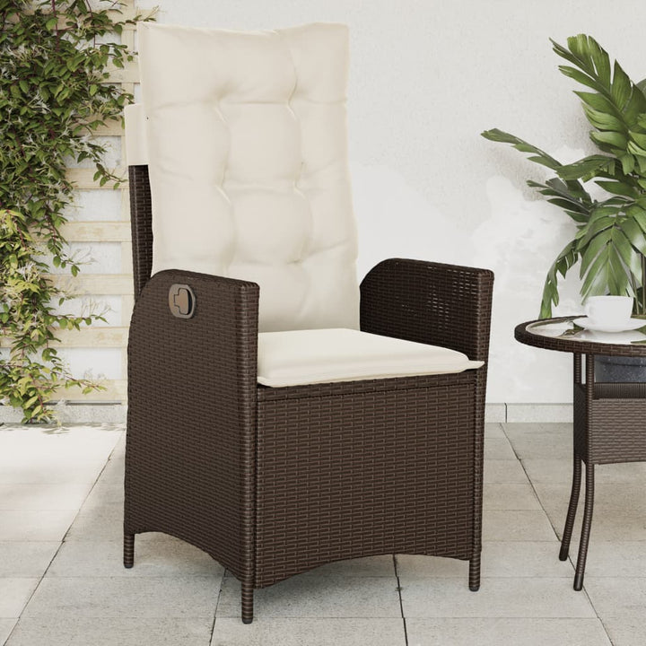 havestol med lænefunktion og hynder polyrattan brun