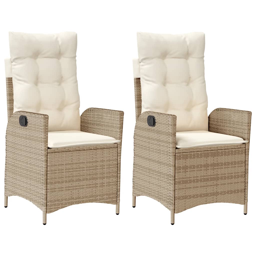 havestole 2 stk. med lænefunktion og hynder polyrattan beige