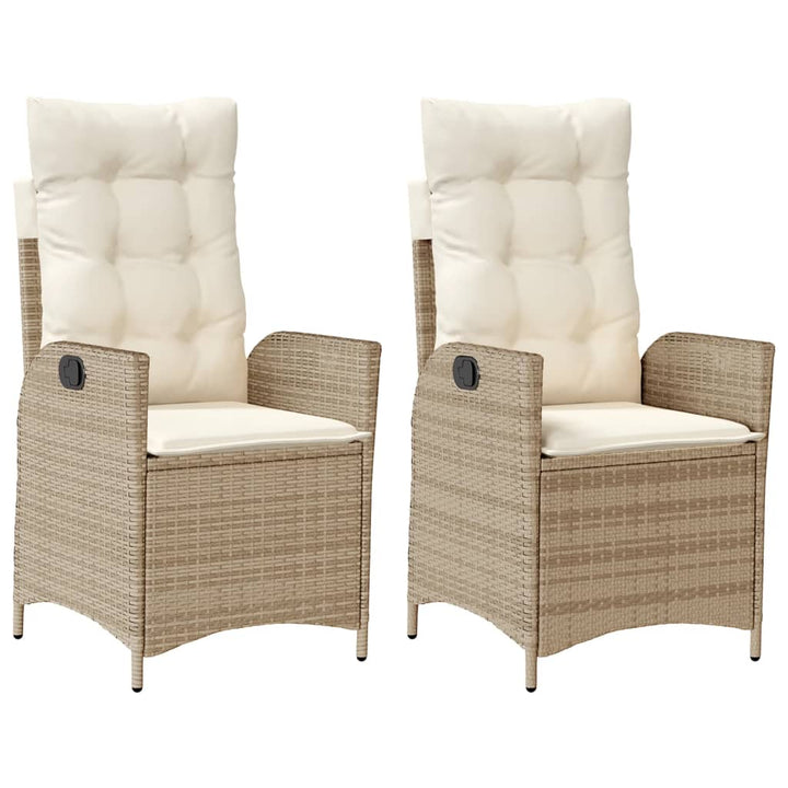 havestole 2 stk. med lænefunktion og hynder polyrattan beige