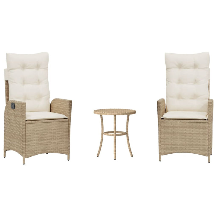 bistrosæt til haven 3 dele med hynder polyrattan beige