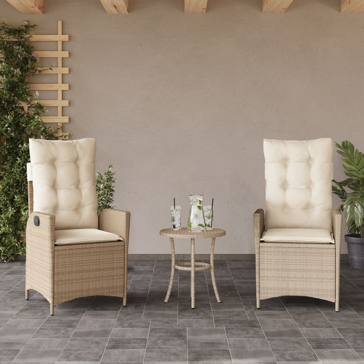 bistrosæt til haven 3 dele med hynder polyrattan beige