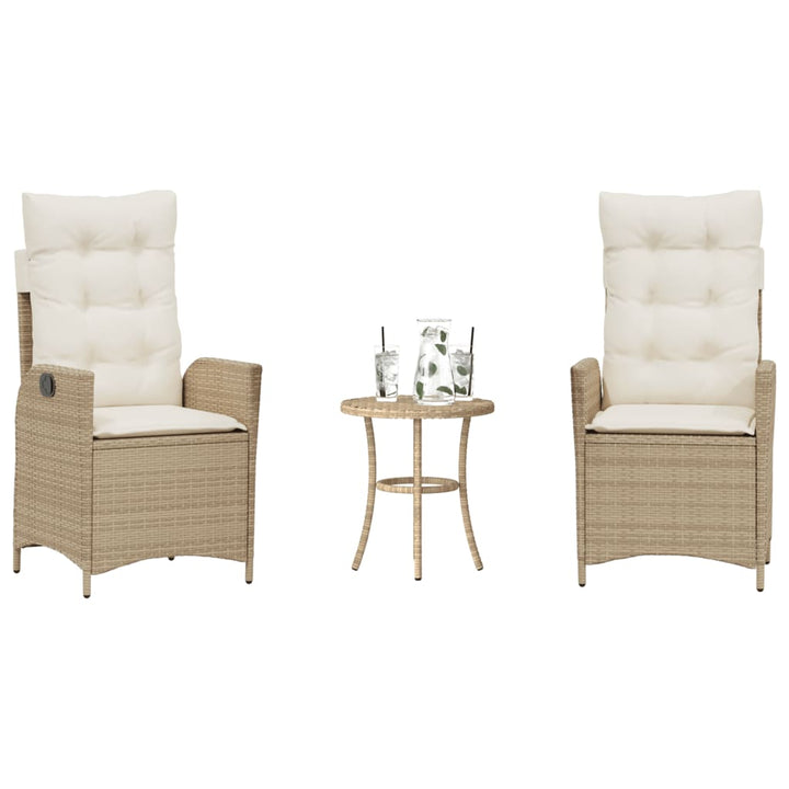 bistrosæt til haven 3 dele med hynder polyrattan beige