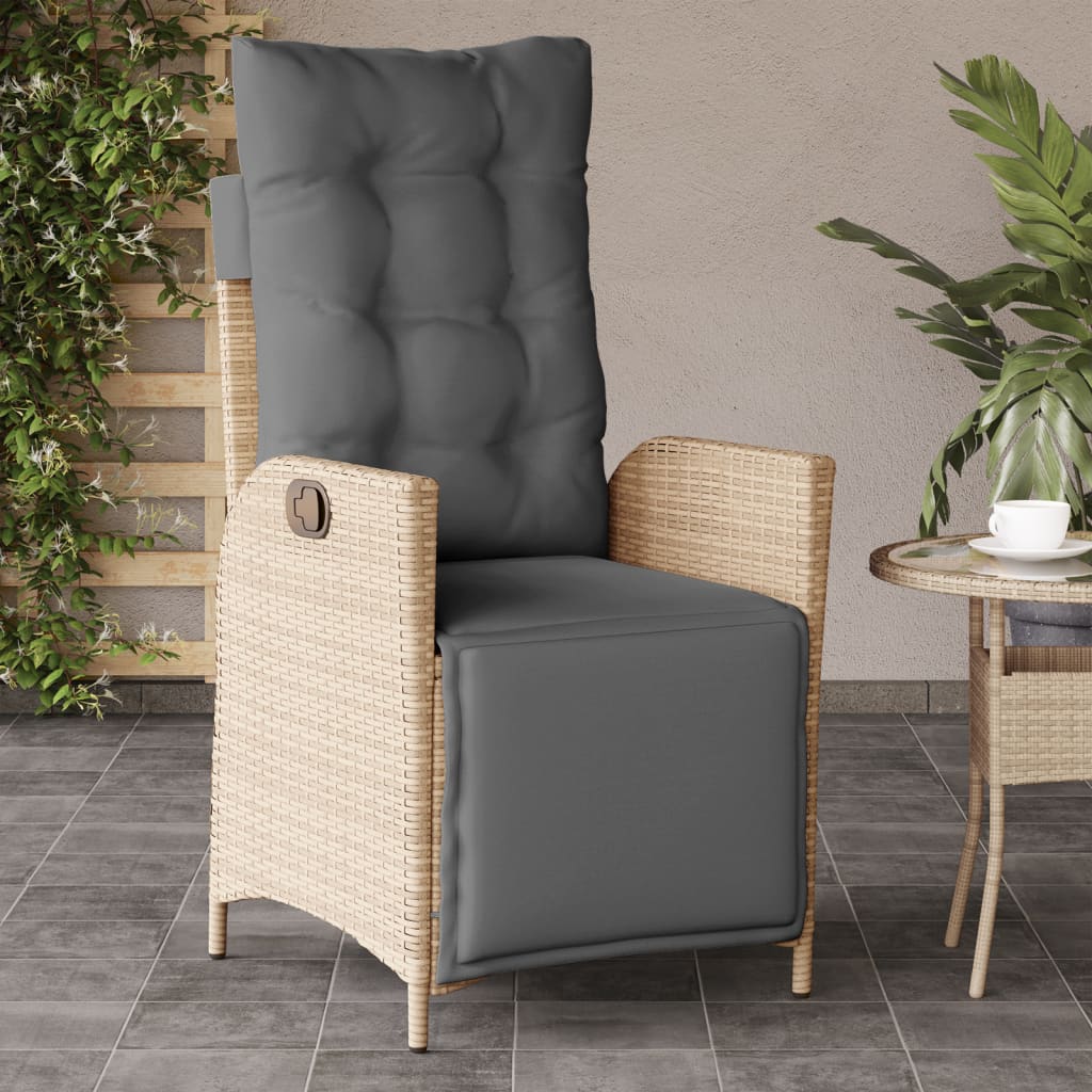 havestole 2 stk. lænefunktion og fodstøtte polyrattan beige