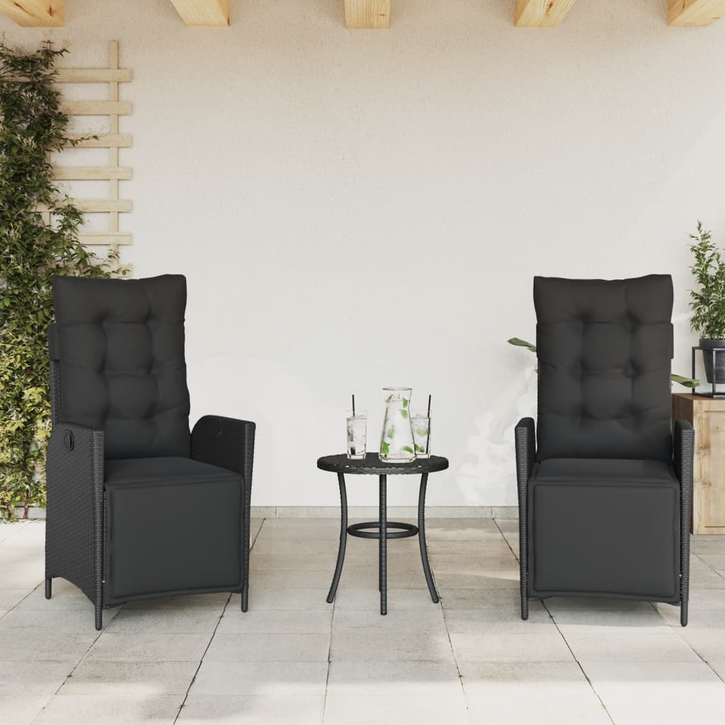 bistrosæt til haven 3 dele med hynder polyrattan sort