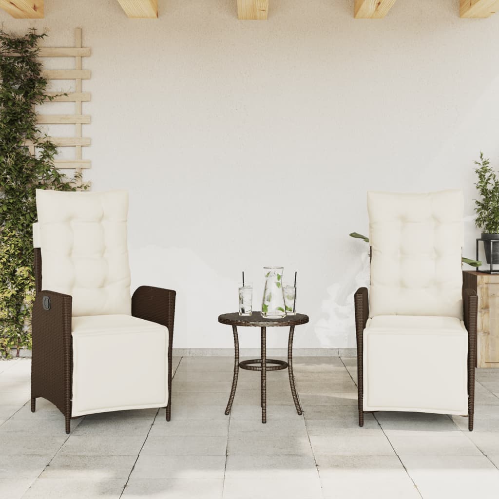 bistrosæt til haven 3 dele med hynder polyrattan brun
