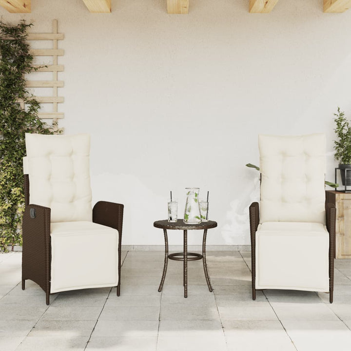 bistrosæt til haven 3 dele med hynder polyrattan brun