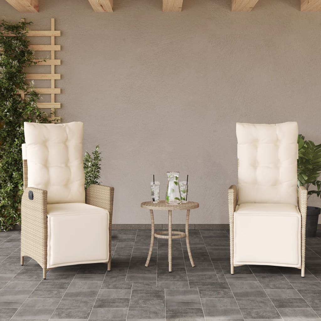 bistrosæt til haven 3 dele med hynder polyrattan beige