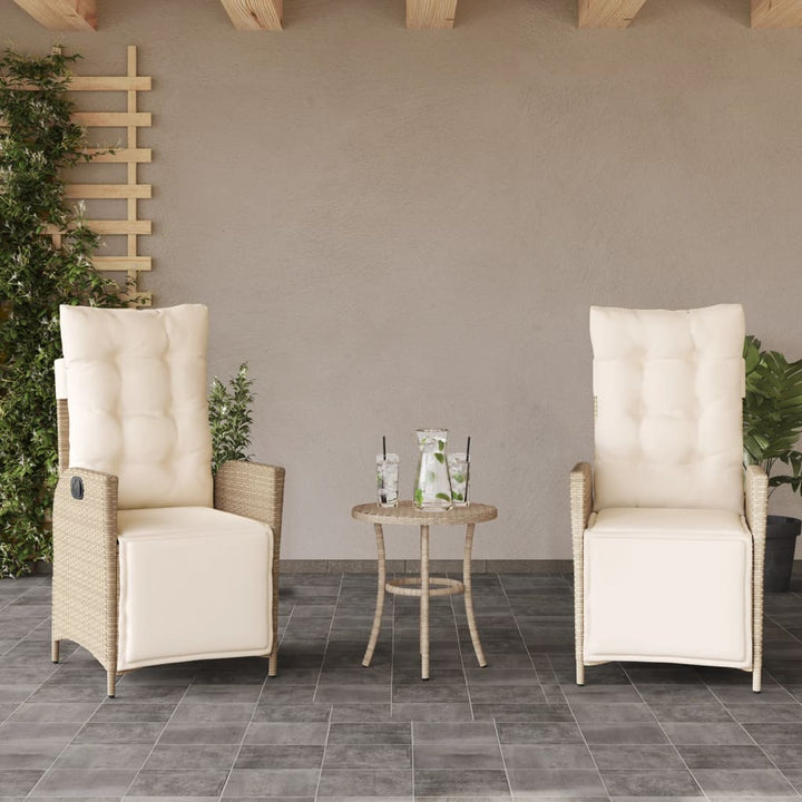 bistrosæt til haven 3 dele med hynder polyrattan beige