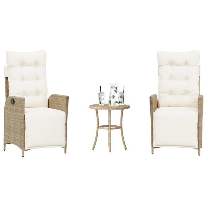 bistrosæt til haven 3 dele med hynder polyrattan beige