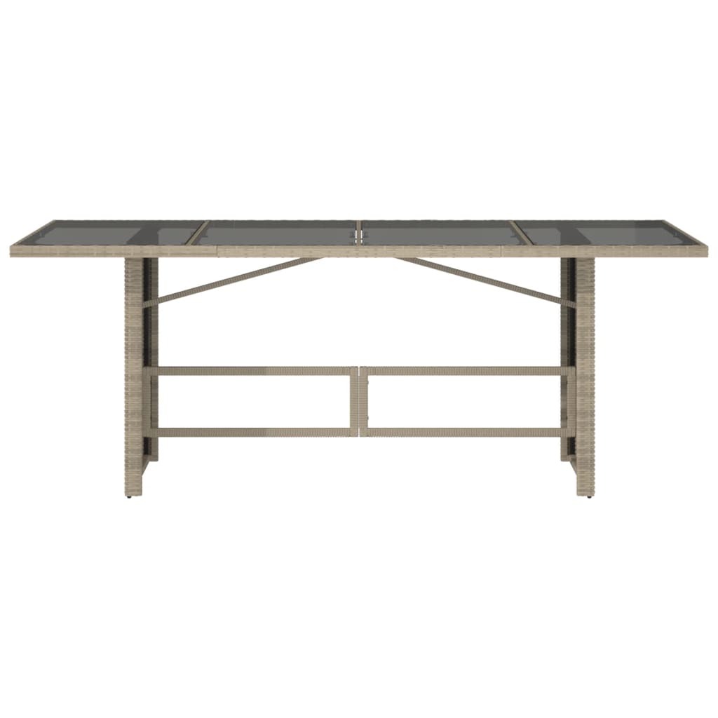 havebord med glastop 190x80x74 cm polyrattan lysegrå
