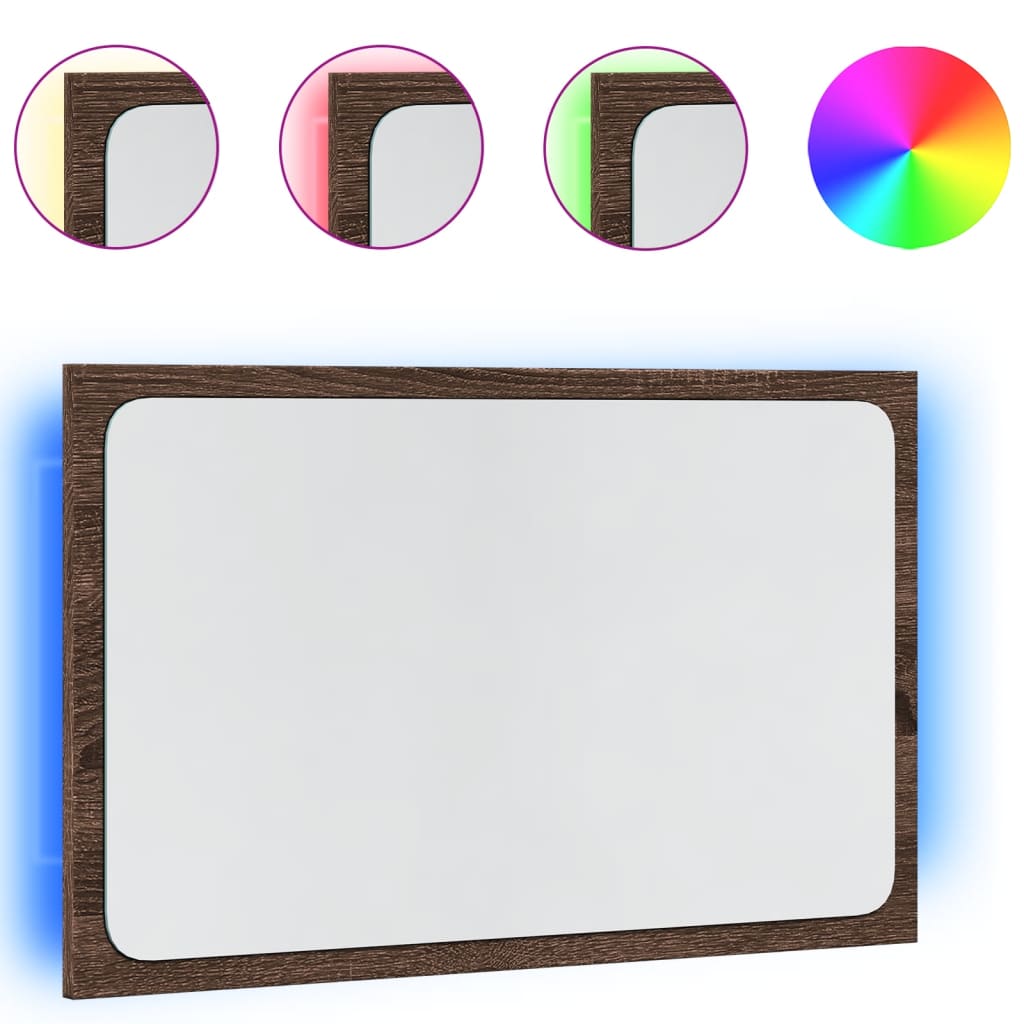 badeværelsesspejl m. LED 60x8,5x38 cm konstrueret træ brunt eg