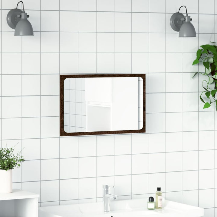 badeværelsesspejl m. LED 60x8,5x38 cm konstrueret træ brunt eg