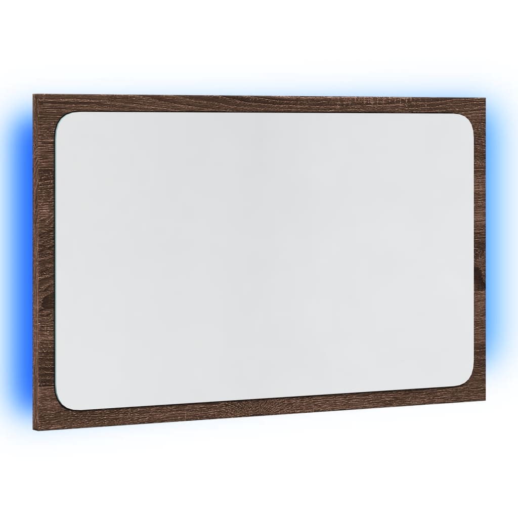 badeværelsesspejl m. LED 60x8,5x38 cm konstrueret træ brunt eg