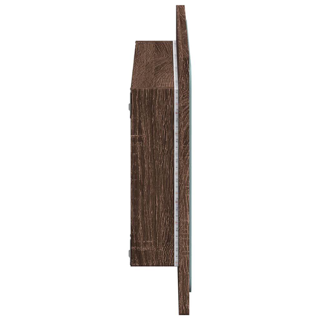 badeværelsesspejl m. LED 60x8,5x38 cm konstrueret træ brunt eg