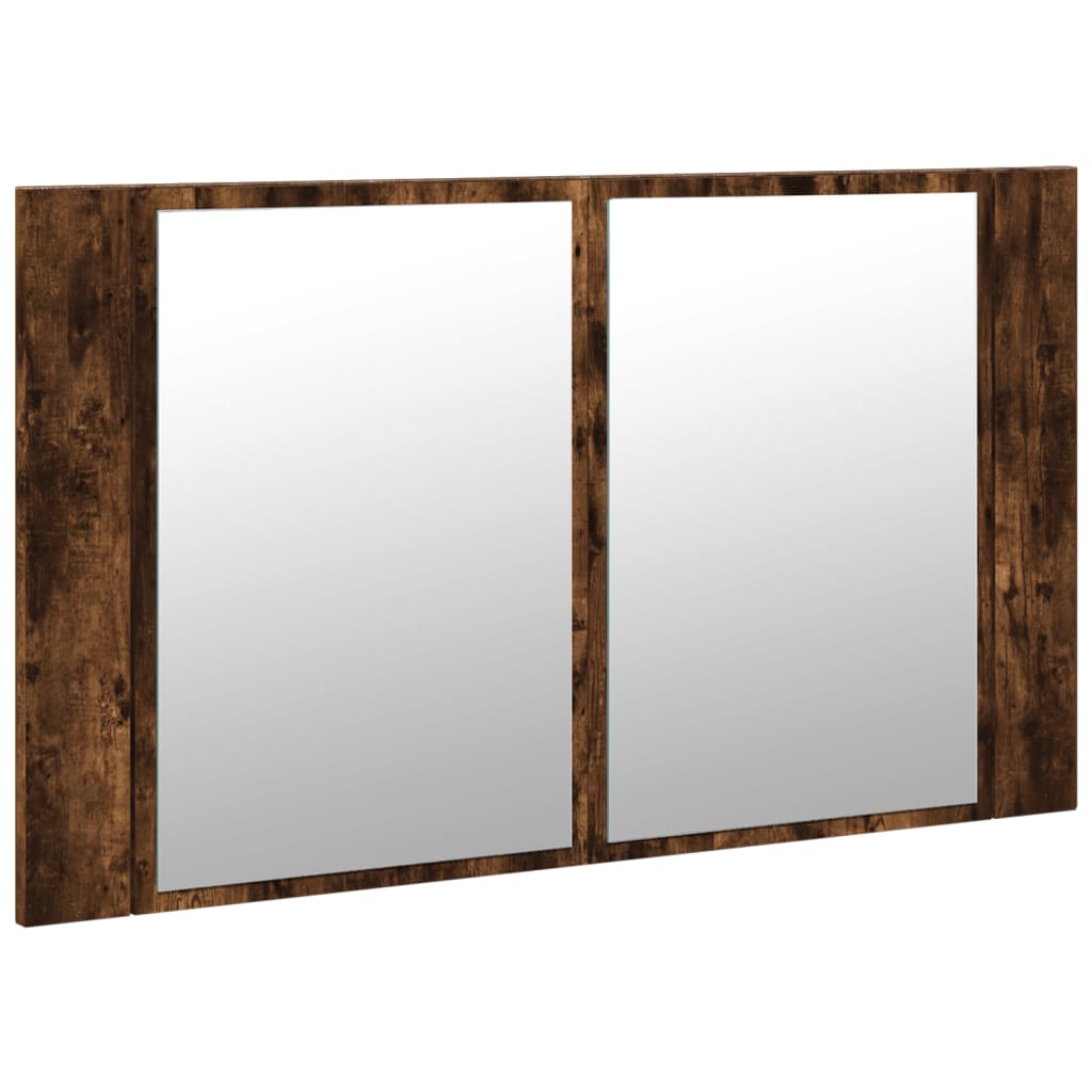 badeværelsesskab m. spejl og LED-lys 80x12x45 cm akryl røget eg