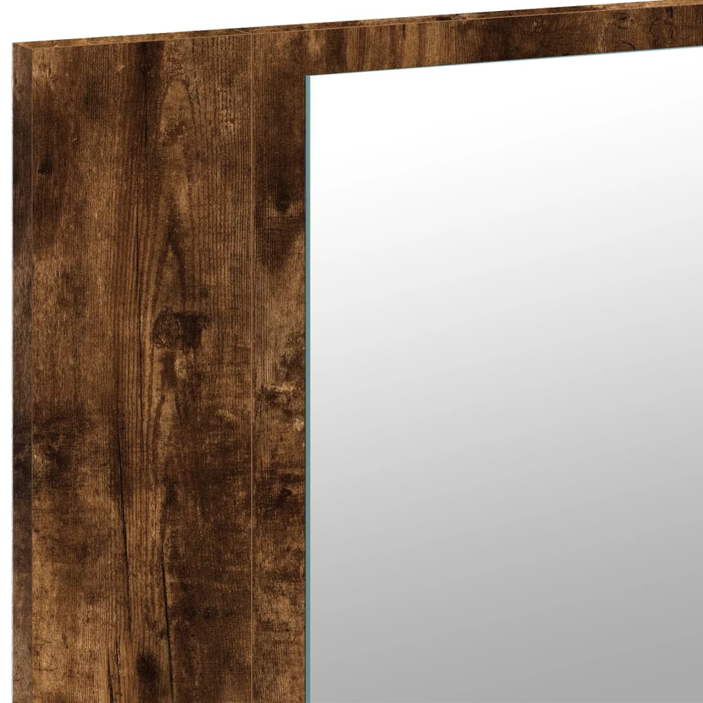 badeværelsesskab m. spejl og LED-lys 80x12x45 cm akryl røget eg