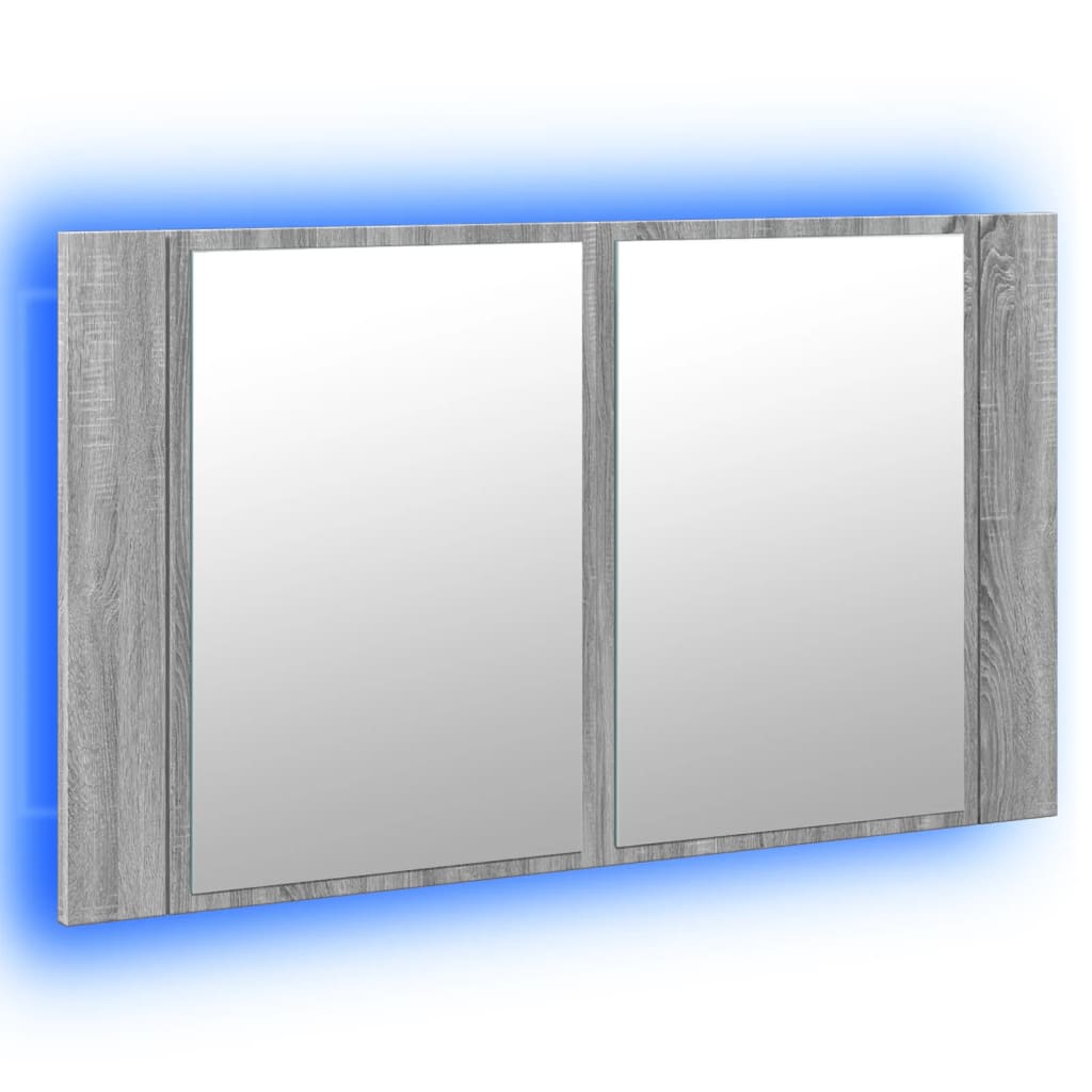 skab med spejl og LED-lys 80x12x45 cm akryl grå sonoma-eg