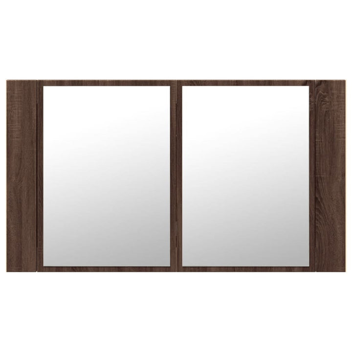 badeværelsesskab m. spejl og LED-lys 80x12x45 cm akryl brunt eg