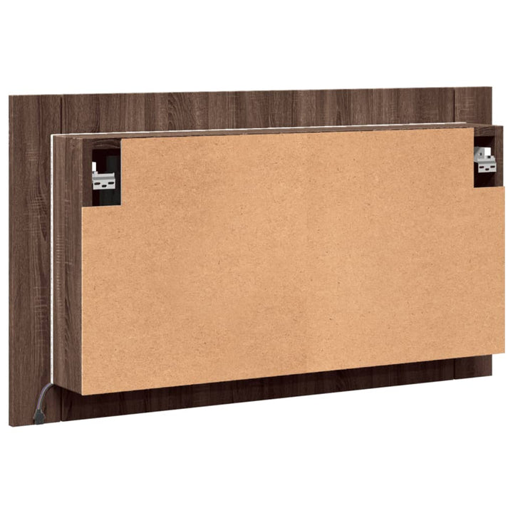 badeværelsesskab m. spejl og LED-lys 80x12x45 cm akryl brunt eg
