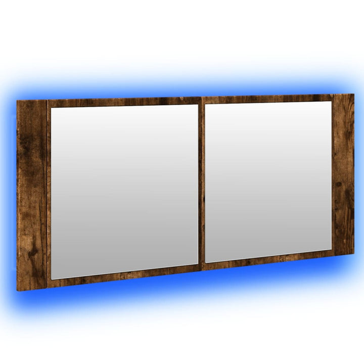 badeværelsesskab m. spejl og LED-lys 100x12x45 cm røget eg