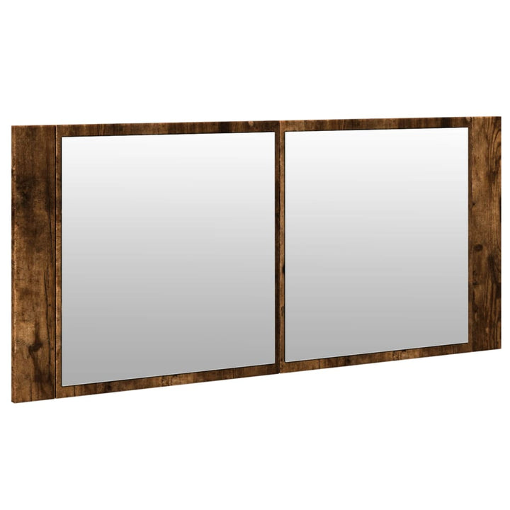 badeværelsesskab m. spejl og LED-lys 100x12x45 cm røget eg