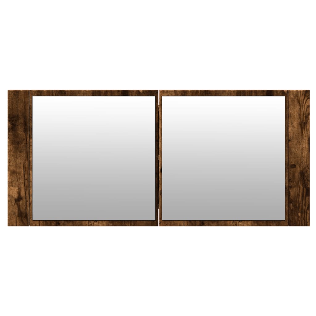badeværelsesskab m. spejl og LED-lys 100x12x45 cm røget eg