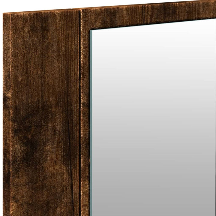badeværelsesskab m. spejl og LED-lys 100x12x45 cm røget eg