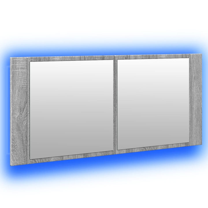 badeværelsesskab m. spejl og LED-lys 100x12x45 cm grå sonoma-eg
