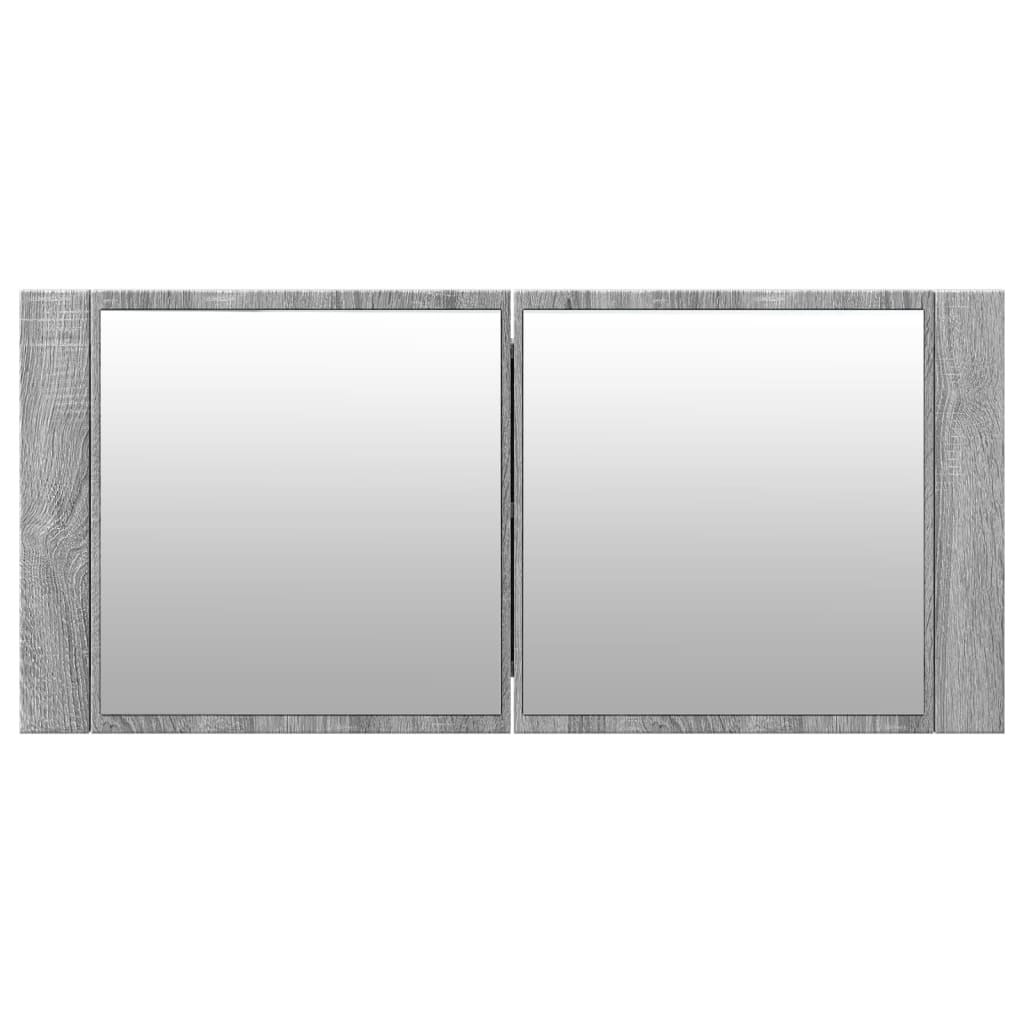 badeværelsesskab m. spejl og LED-lys 100x12x45 cm grå sonoma-eg