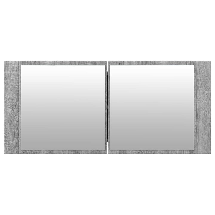 badeværelsesskab m. spejl og LED-lys 100x12x45 cm grå sonoma-eg