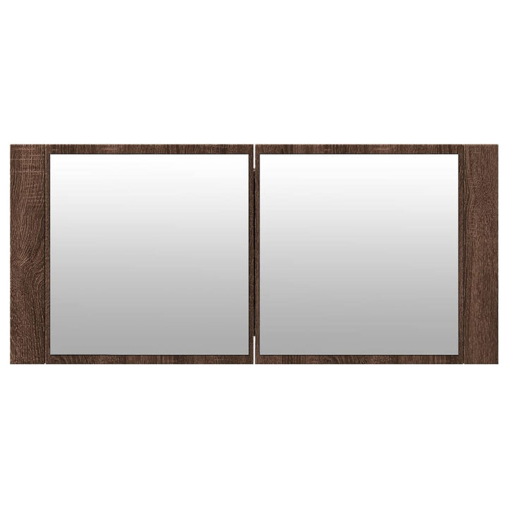 badeværelsesskab m. spejl og LED-lys 100x12x45 cm brun eg